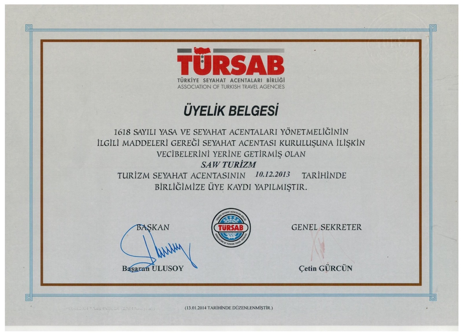 TÜRSAB Üyelik